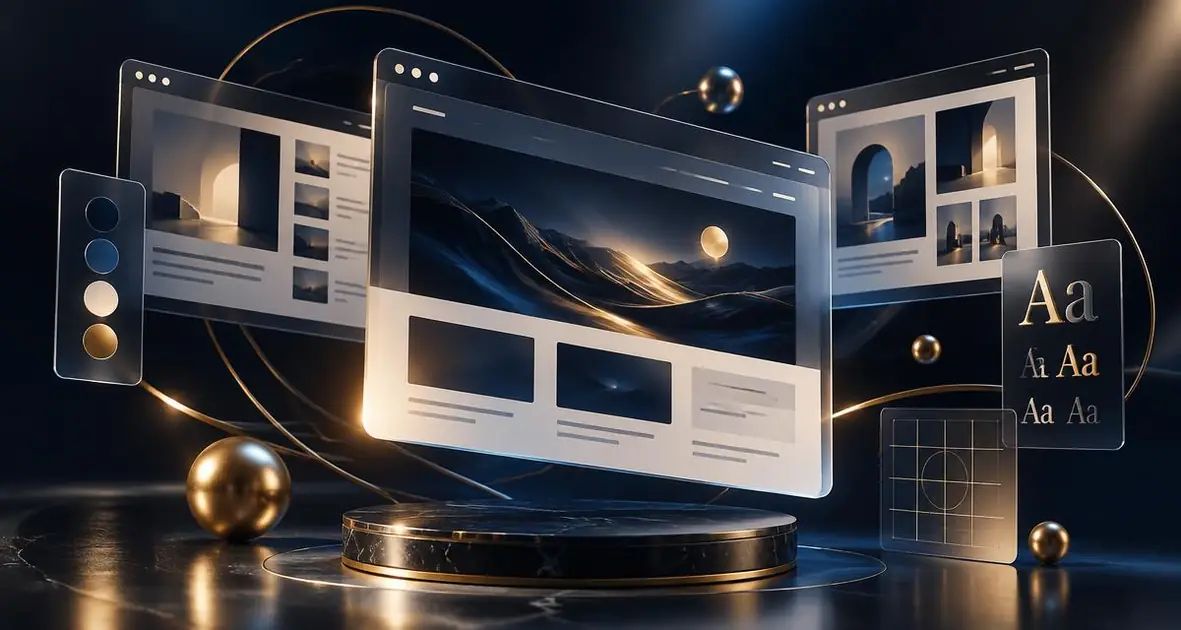 Premium website design layouts arranged around a Chennai skyline motif