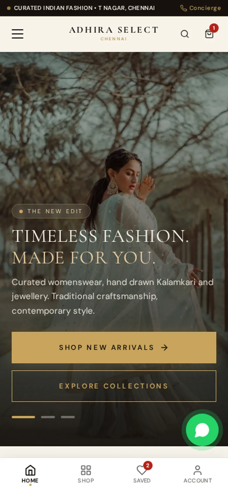 Adhira Select e-commerce website designed by Flashify Digital on mobile