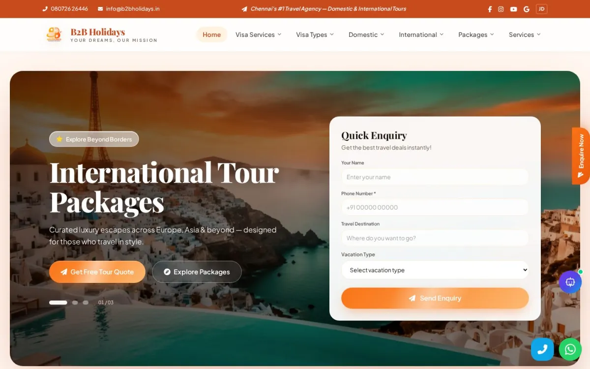 B2B Holidays website shown on desktop