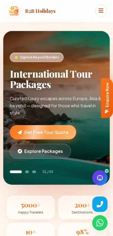 B2B Holidays website shown on a mobile phone