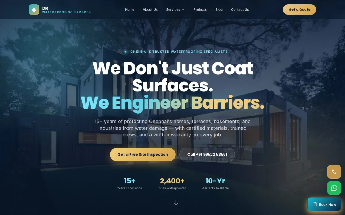 Dr Waterproofing Experts website shown on desktop
