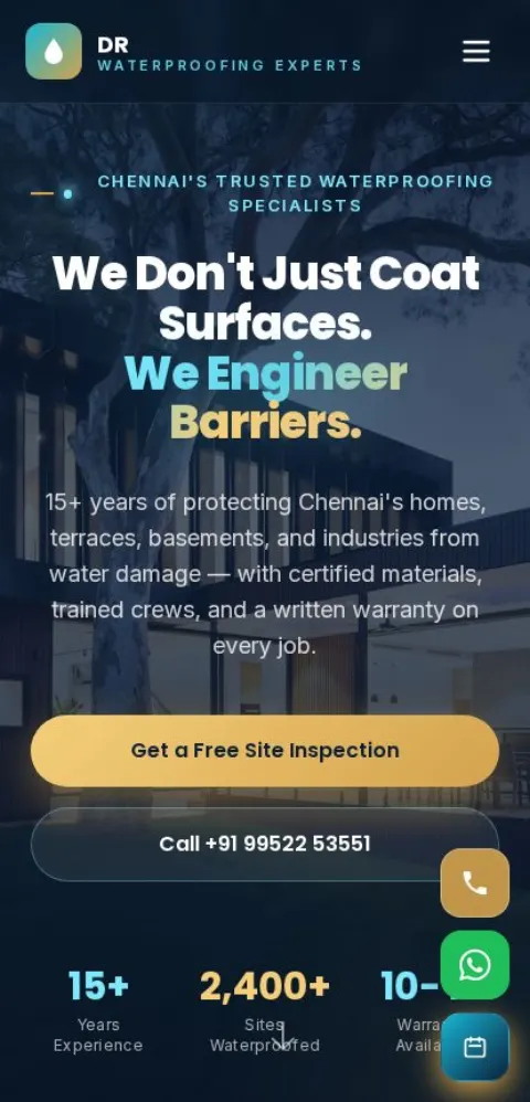 Dr Waterproofing Experts website shown on a mobile phone