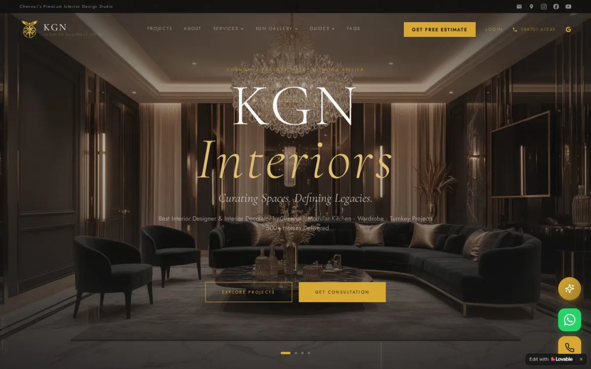 KGN Interior Designer Point website shown on desktop