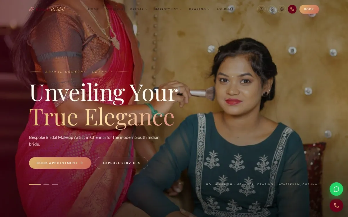 Kowsi Bridal Makeup Artist website shown on desktop