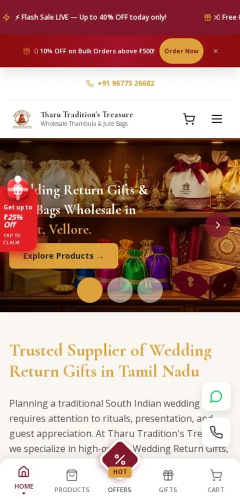 Tharu Tradition's Treasure website shown on a mobile phone